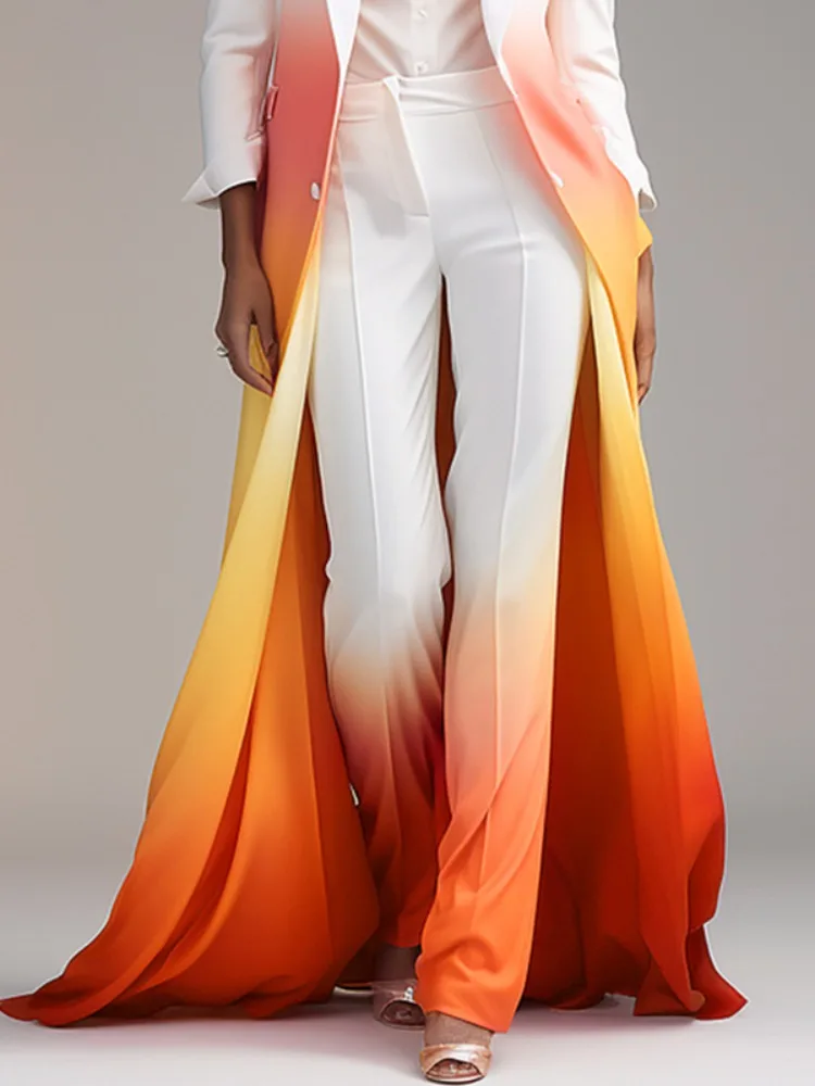 

Women's Fashion Gradient High Waisted Wide Leg Pants 2026 New Loose Urban Casual Elegant Office Trousers Bottoms