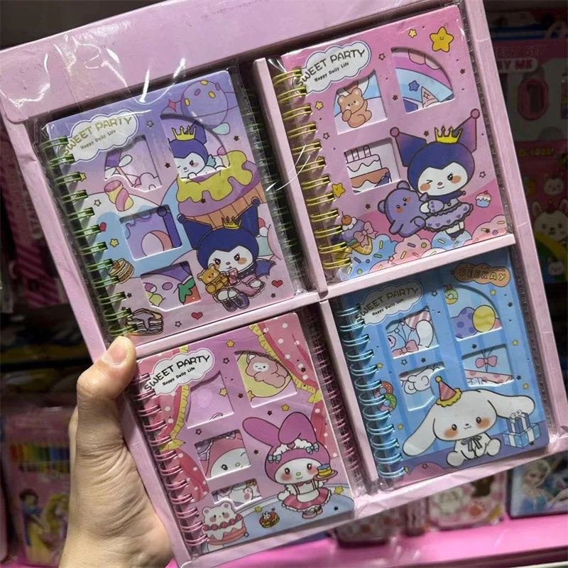 24pcs Sanrio Kuromi  Cinnamoroll Melody Hollow Coil Notebook Portable Notebook Notepad Wholesale Of Student Stationery Supplies