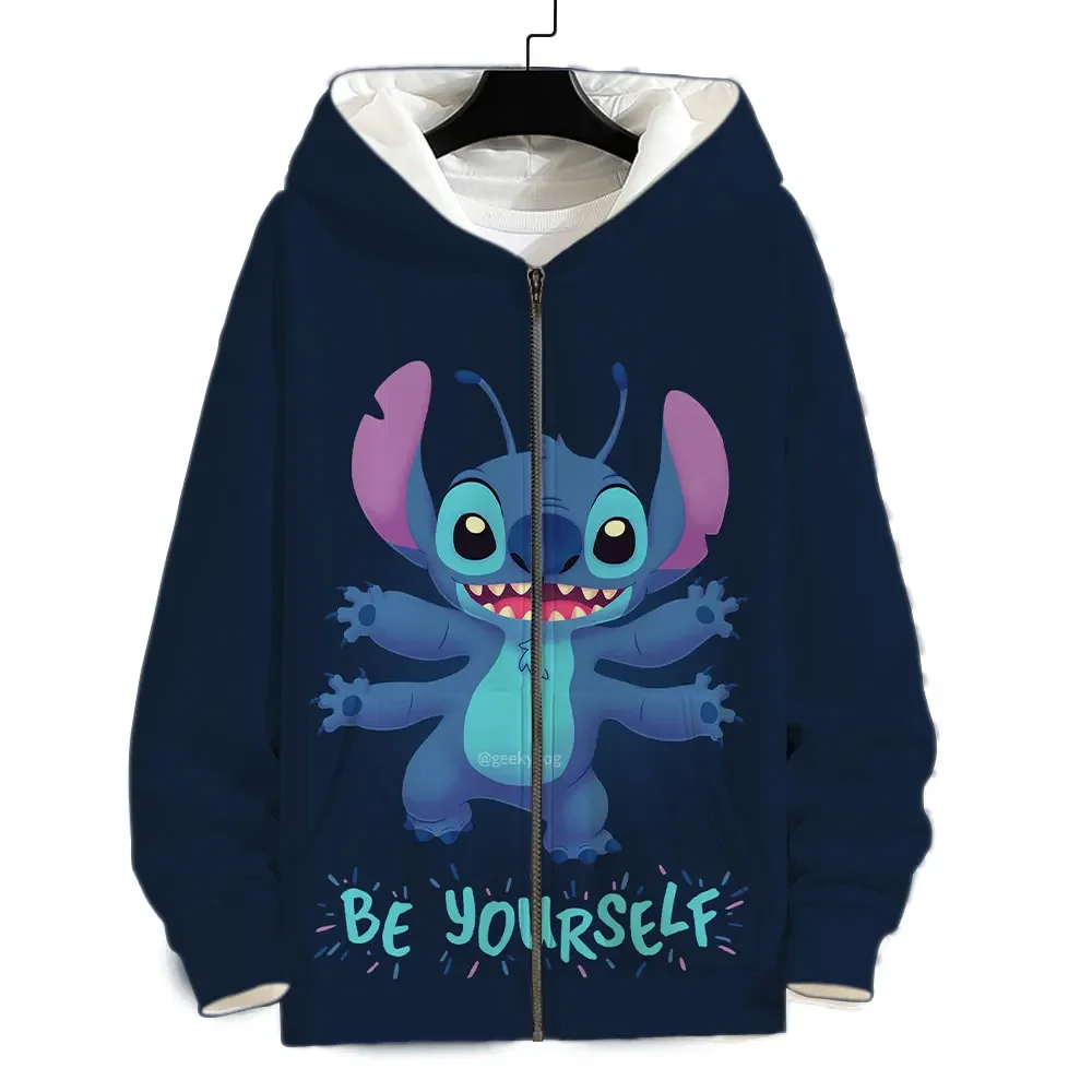 Disney Lilo & Stitch Men\'s Zip Up Hoodie Spring Autumn Male Sweatshirt Disney Cartoon Anime 3D Print Cool Women Tracksuit Jacket