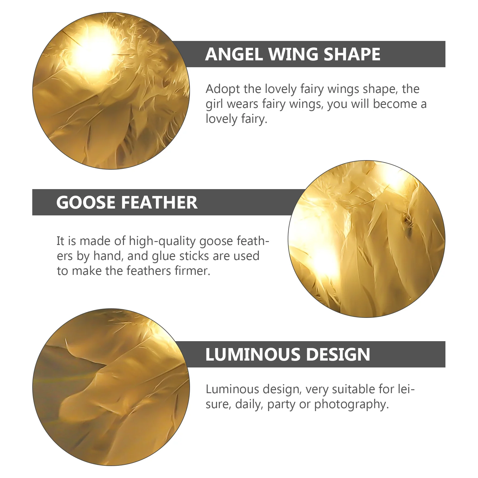 

1Pcs Wings Fashionable Kids Plume Prop for Party Supply Cosplay Performing Photo Prop Warm Light Effect