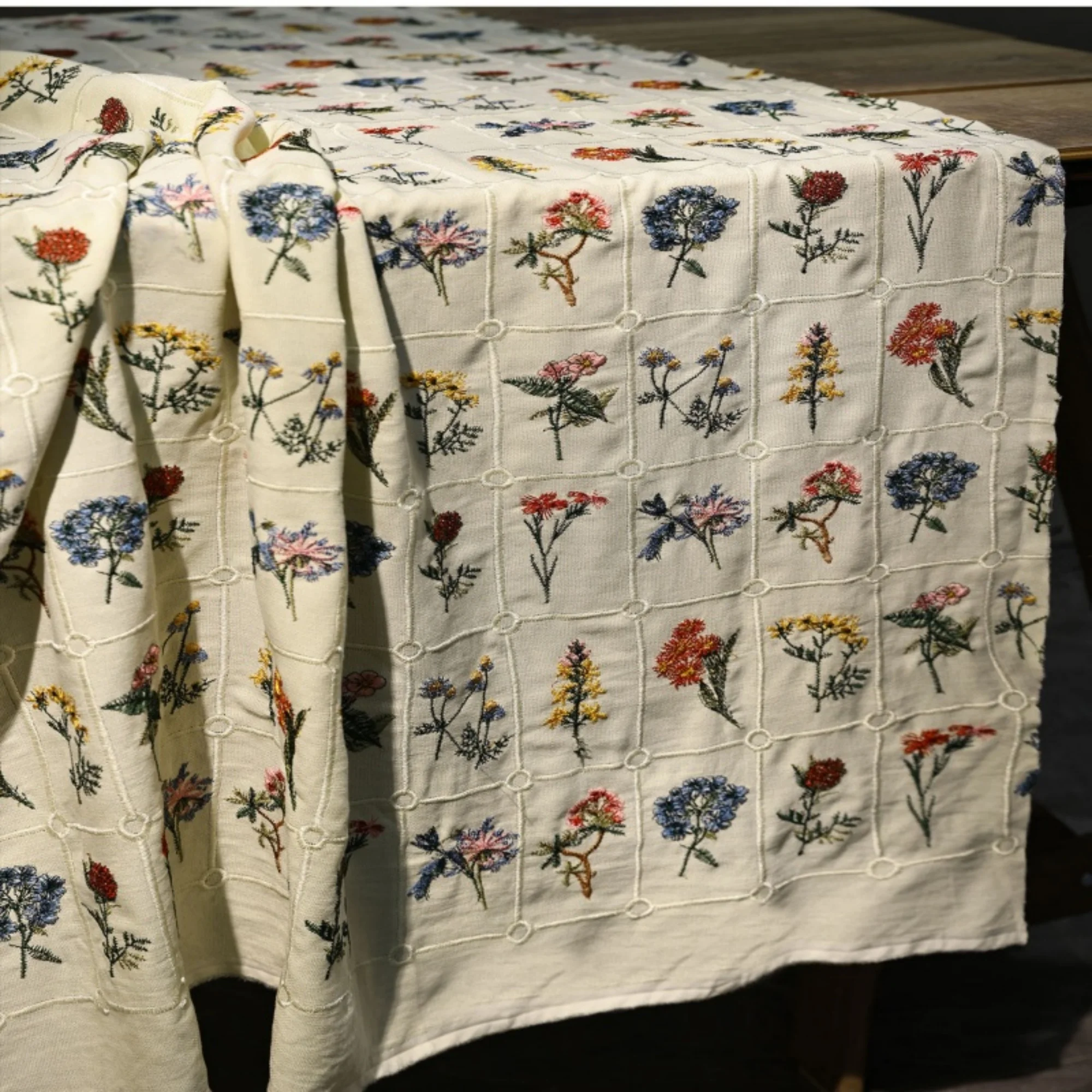 05-メートルボヘミアン花柄刺繍チェック柄マルチカラー生地-diy-素朴なスタイルのドレス衣類装飾ホームガーデン