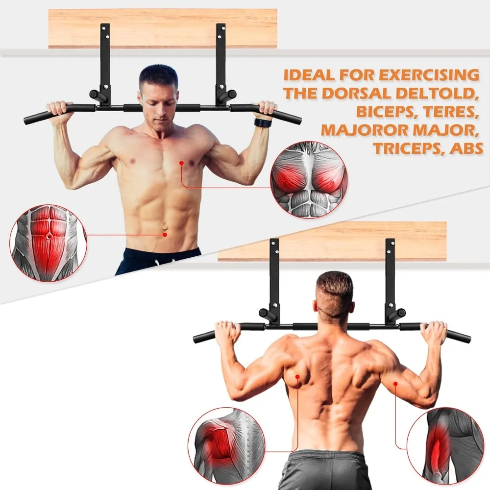 قضيب سحب للتركيب على السقف شديد التحمل لصالة الألعاب الرياضية المنزلية، تدريب كروسفيت مع قبضة إسفنجية - يدعم 440 رطلًا