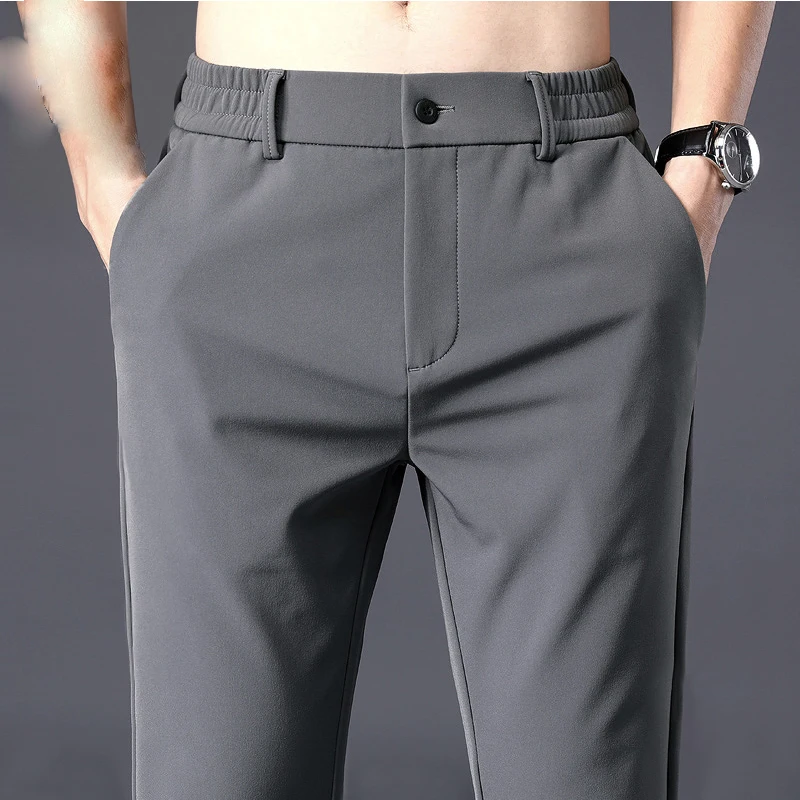 

Summer Men's Casual Pants Thin Business Stretch Slim Fit Elastic Waist Jogger Korean Classic Blue Black Gray Brand Trousers Male