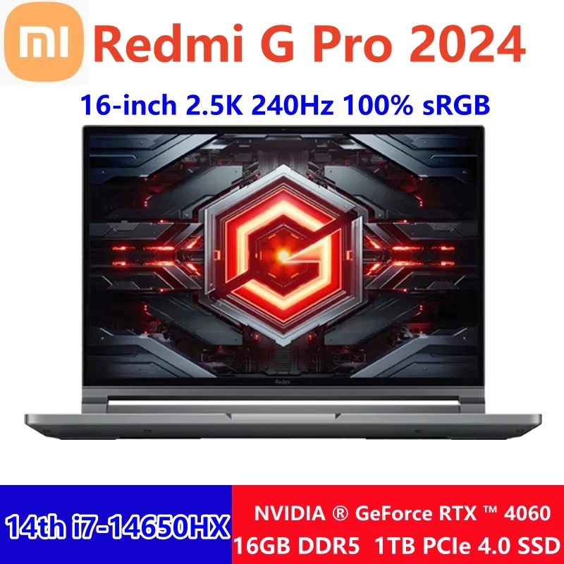 Xiaomi-ordenador portátil Redmi G Pro para videojuegos, Notebook con procesador Intel i7-14650HX RTX4060, 8GB, GPU, 16 GB de RAM, 1TB, SSD, 16 pulgadas, 2024Hz, 240 K, 2,5