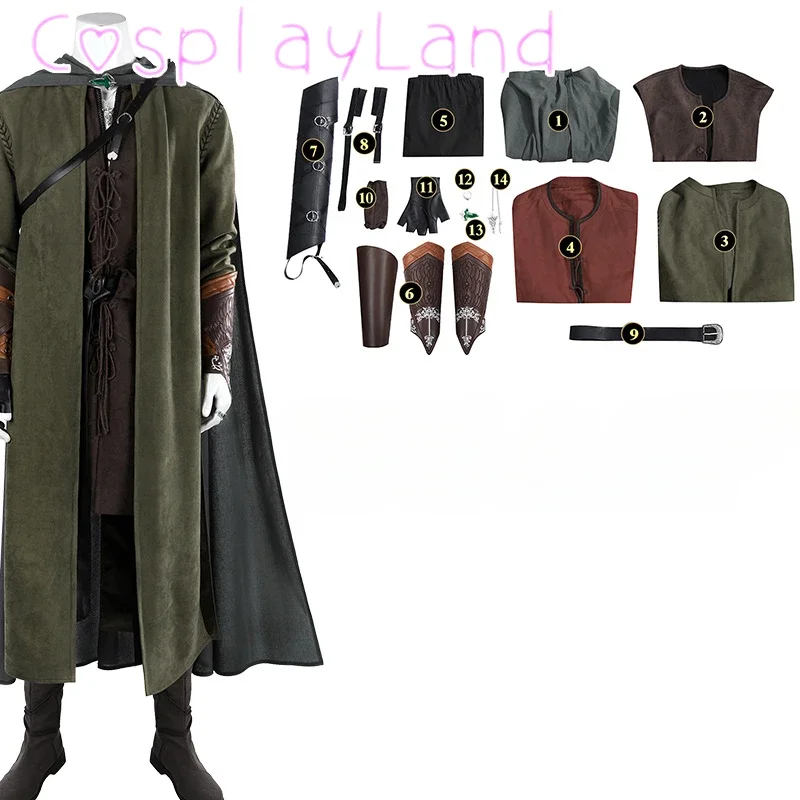 Aragorn Cosplay Costume Top Pants Cloak Accessories Outfit Full Set Custom Size Halloween Costume for Adult Men Aragorn Suit