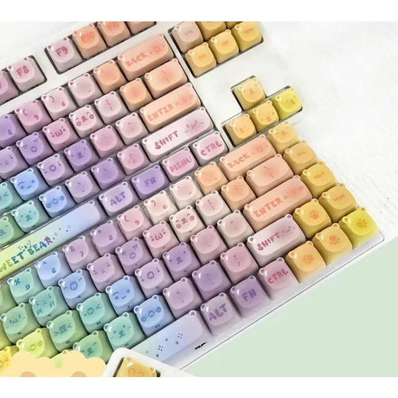 Mifuny Candy Bear Keycaps Custom MOA Height PBT Color Thermal Sublimation Compatible with Mechanical Keyboard Keys for Office