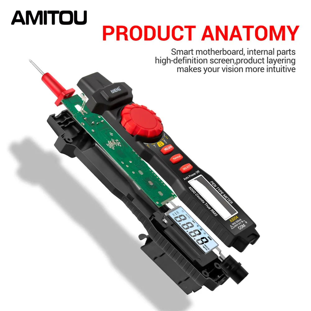 AMITOU A3004 4000 отсчетов мультиметр измеритель ручки бесконтактный AC/DC напряжение сопротивление емкость диод тестер непрерывности инструмент
