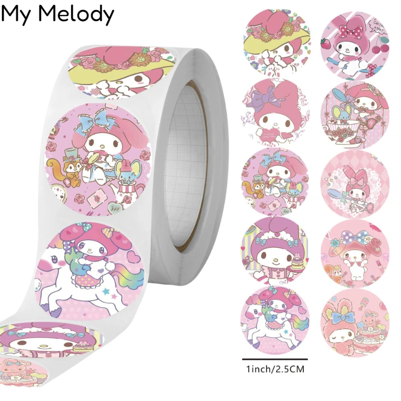 500 szt. Naklejek w rolce z motywem Sanrio, kreatywne naklejki z kreskówkami dla dzieci, materiały do dekoracji pamiętnika, wzory, naklejki do zaklejania.