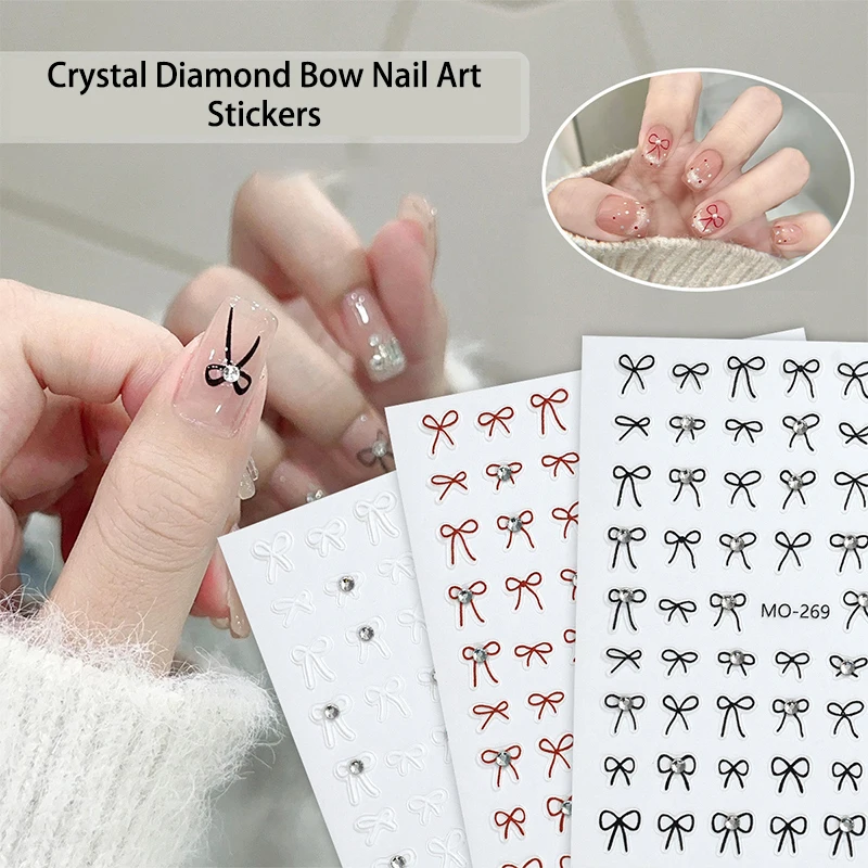 5D Rhinestones Nail Art Adesivos, preto e vermelho Bow Nail Patch, Luxo Fita Decorações, Decalques Acessórios, Decoração, 1Pc