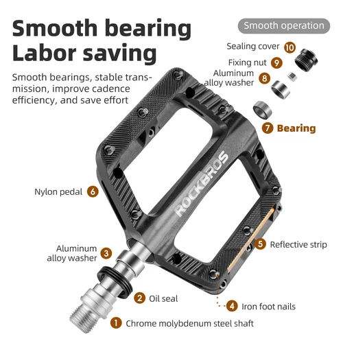Imagen 2 del producto ROCKBROS-pedales de nailon para bicicleta, rodamientos de sellado ultraligeros, pedales de nailon para ciclismo de montaña, plataforma plana, accesorios para pedales de bicicleta