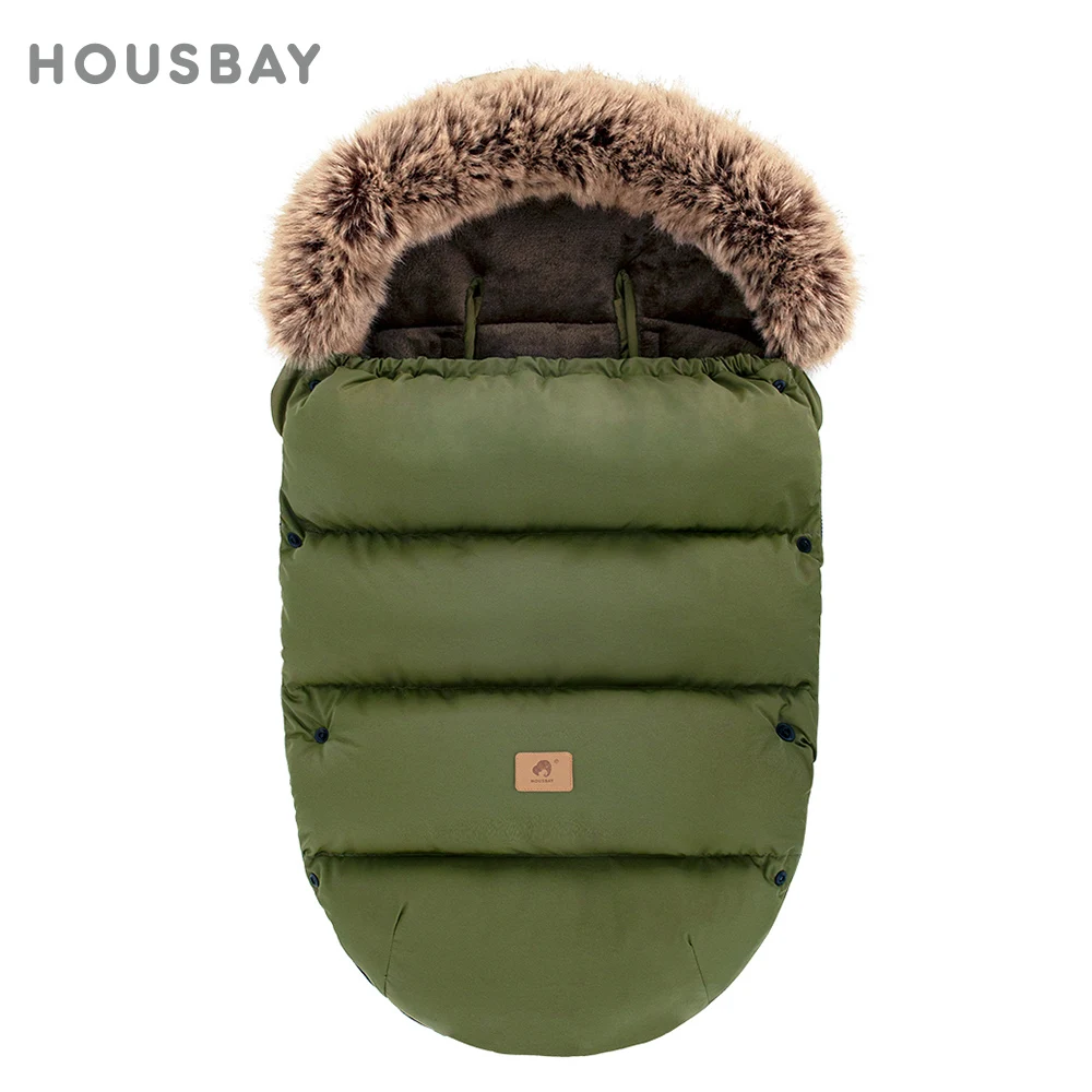 Army Green Footmuff In Baby Stroller Universal Winter Warm Baby Envelope 0-24 Months Windproof Fluffy Removable Fur Collar