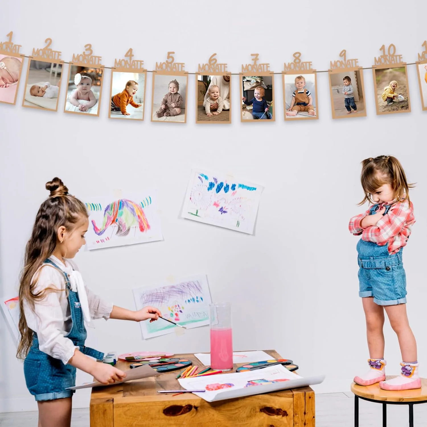 Fotobanner zur Wanddekoration zum 1. Geburtstag eines deutschen Babys, Hintergrunddekoration für die Geburtstagsfeier eines Babys für einen Jahr und 12 Monate – Detail 5