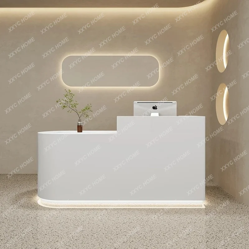 Small Modern Reception Desks Salon Corner Aesthetic Simple Reception Desks Design Curved Comptoire Accueil Commercial Furnit