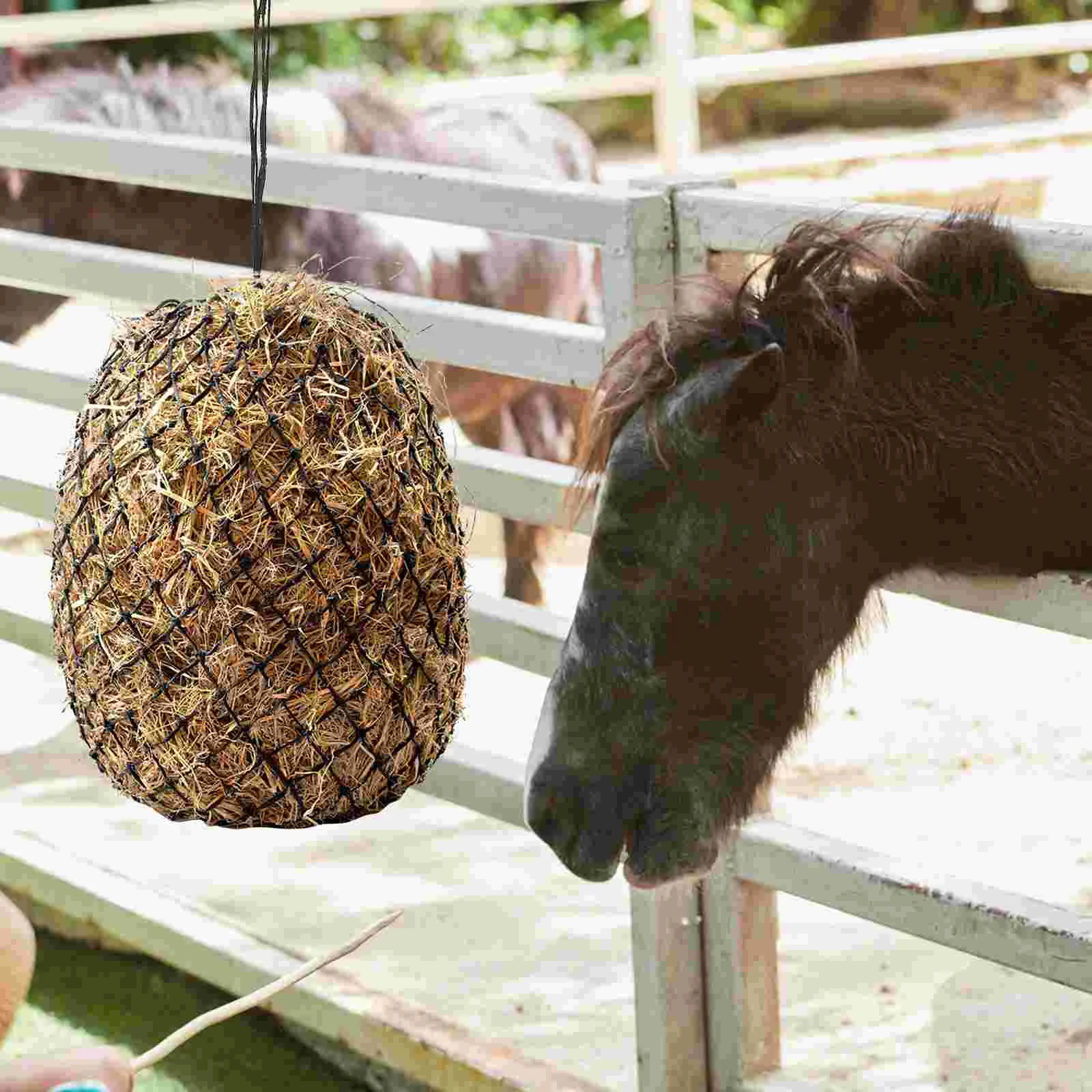 

Hanging Hay Net Horse Feeder Storage Bag Slow Feeding Net for Horses Goat Straw Reduces Waste Stable Clean Pet Supplies