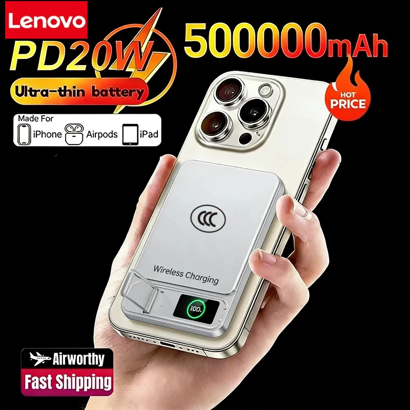 Lenovo CCC 10000mAh Slim Original Power Bank For MagSafe For Magnetic Wireless Fast Charging Portable Battery For IPhone IWatch