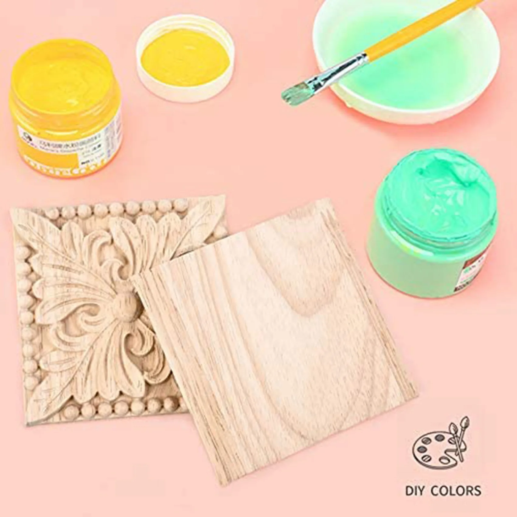 หมู-2 แพ็คไม้แกะสลัก Applique Onlay สแควร์แกะสลักรูปลอก Unpainted ดอกไม้ประตูตู้เฟอร์นิเจอร์ตกแต่ง 3.94X3.94 นิ้ว