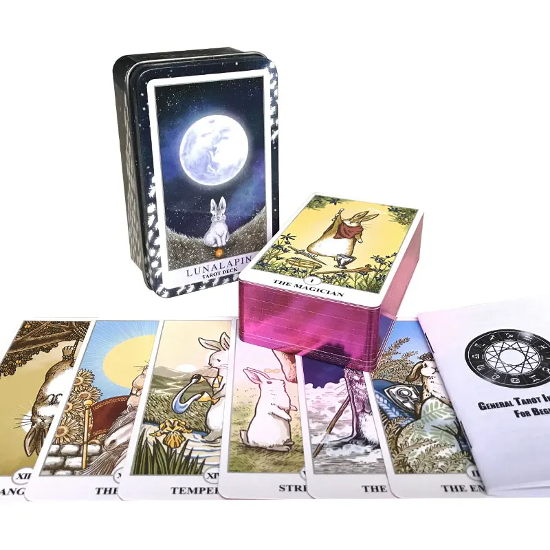 Caja de hojalata, cartas de Tarot de conejo dorado, adivinación del destino, juego de fiesta familiar, Tarot y una variedad de cajas de hojalata,