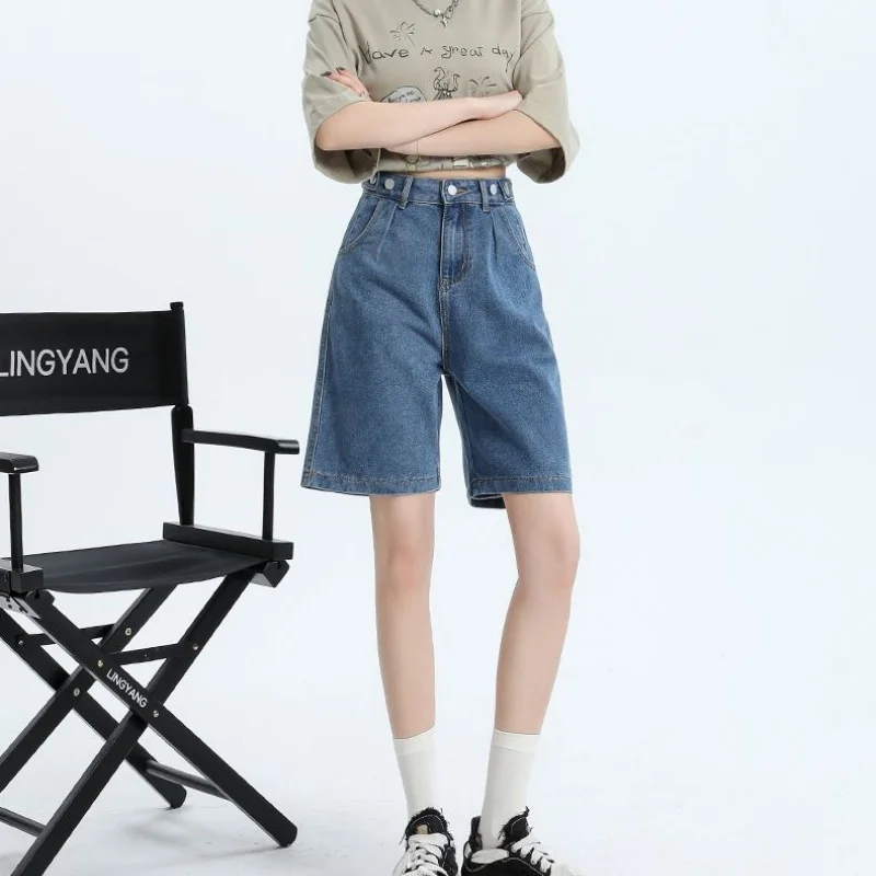 

Summer Hot Sale Girls Thin High Waist Short Jeans Female Chic Loose Wide Leg Denim Shorts Women Cool Breathable Pants