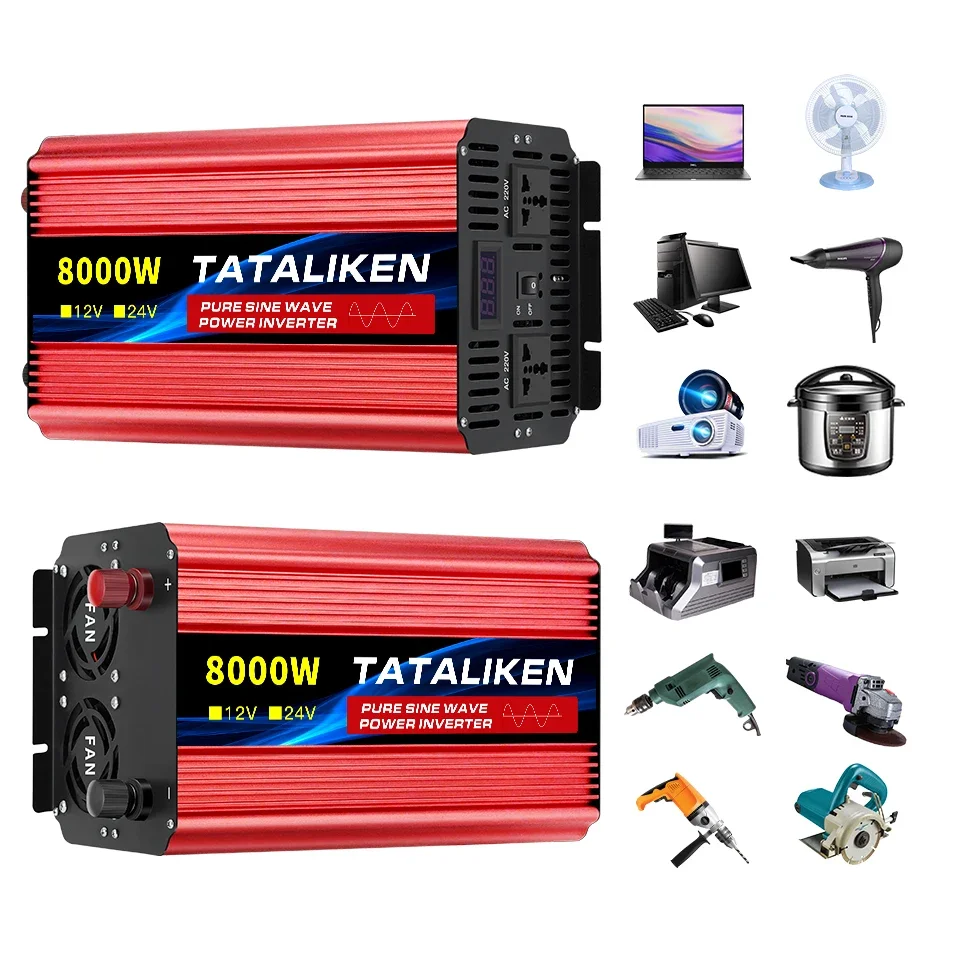 Imagem -02 - Inversor de Onda Senoidal Pura para Carro 12000w Conversor de 12v 24v a 220v ac Soquete Universal Inversor de Energia com Saídas 2ac