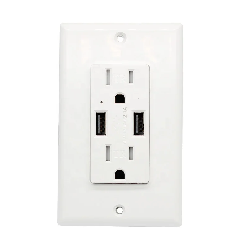 

US Standard Dual Usb Wall Plug Socket,Double 2.1A Socket With Usb White/Black/Gold PC Flame Retardant Panel 118mm*76mm