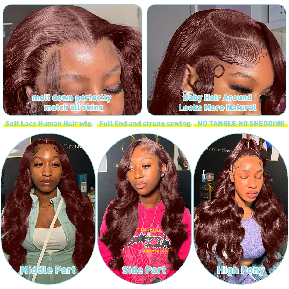 200% Reddish Brown Body Wave 13x6 HD Lace Front Wig 30 32 Inch Water Wave 13x4 Lace Frontal Human Hair Wigs For Women PrePlucked