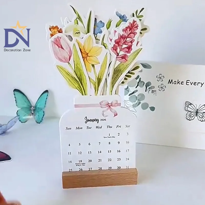 

Versatile 2026 Bloomy Flowers Mini Desk Calendar, Month Planner for Office, School, and Home