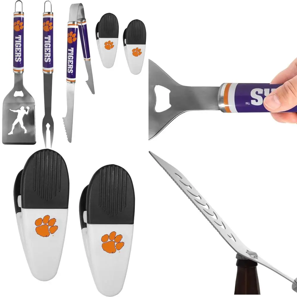 

Clemson Tigers 3-Piece Steel BBQ Tool Set with Chip Clips, Team Color, One Size