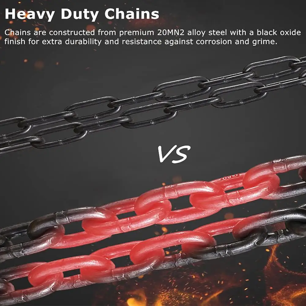 1 Ton/2000 lbs Capacity Manual Chain Hoist 10’ Lift Steel Block Hoist 1T-Red Safety Brake Stable Rotation Heavy Duty Hooks