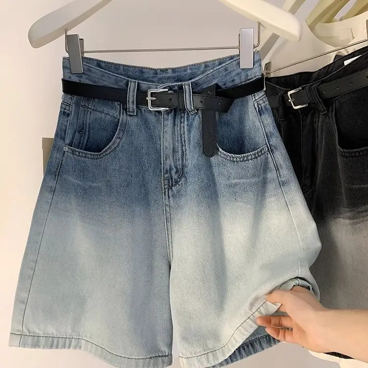 

Retro Gradient Jeans Women's Summer 2024 New Korean Fashion Shorts High Waist Slim Straight Middle Pants