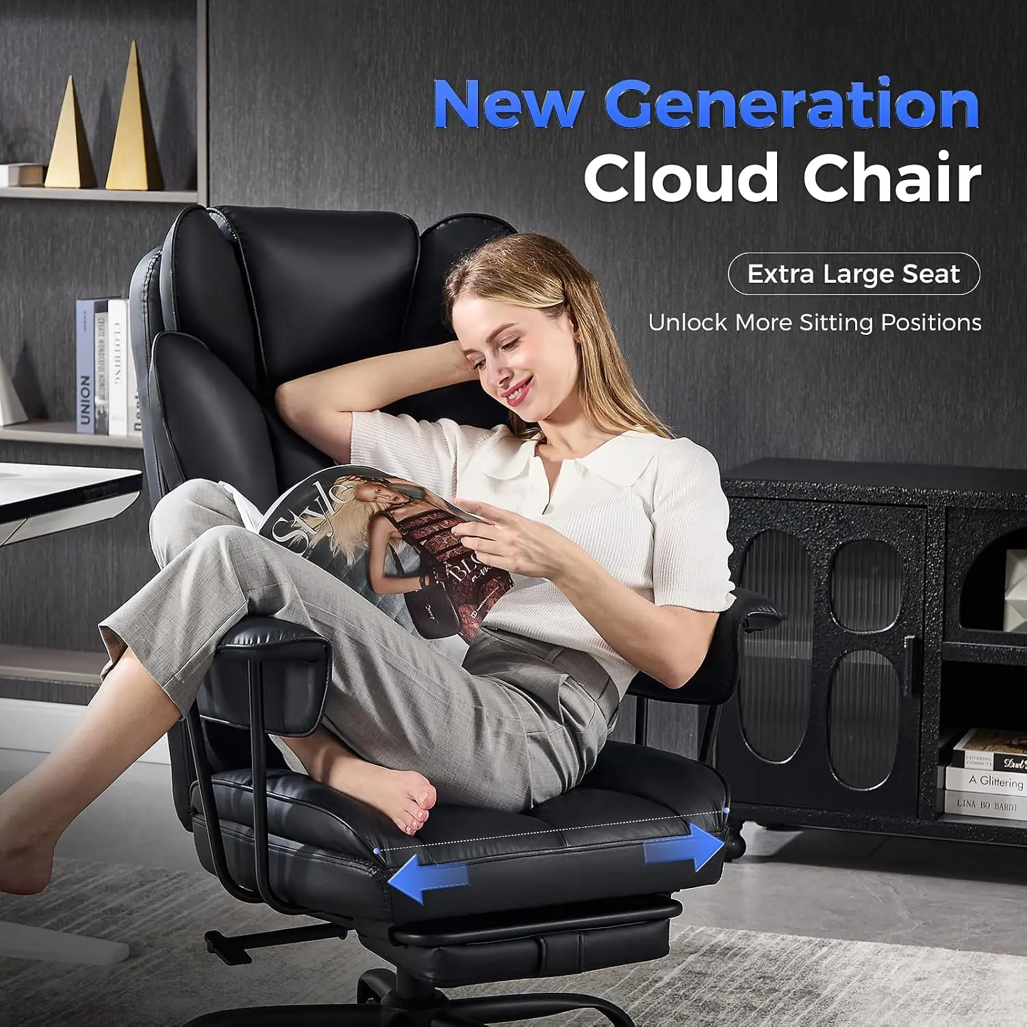 Big and Tall Office Chair, Reclining Executive Chair with Footrest | High-back lumbar cushioning and pullout leg, Customized