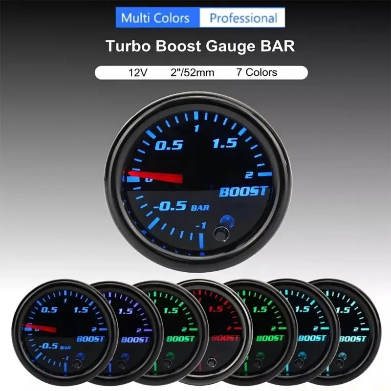 J0MA Vehicle Monitoring Meter 52mm Mechanical Reading Instrument for Tuning Observation, -1 to 2 Bar Scale with Hose, T-Fitting