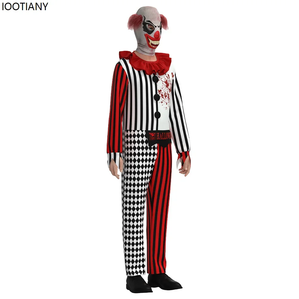 CosplayKids Shock Clown Cosplay Kostüm Halloween Kinder Blutige Horror Clown Outfit Karneval Party Bühne Leistung Dress Up