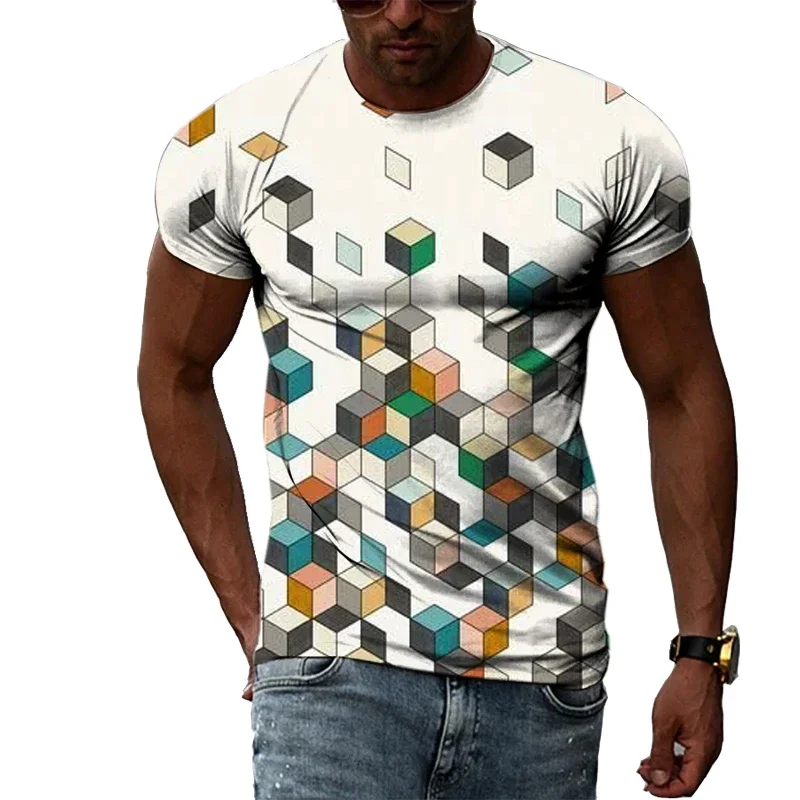 Summer Trend Personalized Men's T-shirt 3D Geometric Three-dimensional Graphic Printing Short-sleeved Fashion Sports Quality Top