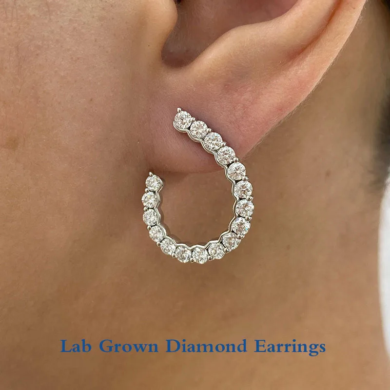 

14K/10K Gold Or 925 Silver Open Hoop Earrings 2.4Ctw DEF/VS Round Cut HPHT Lab Grown Diamond Earrings Gift For Her