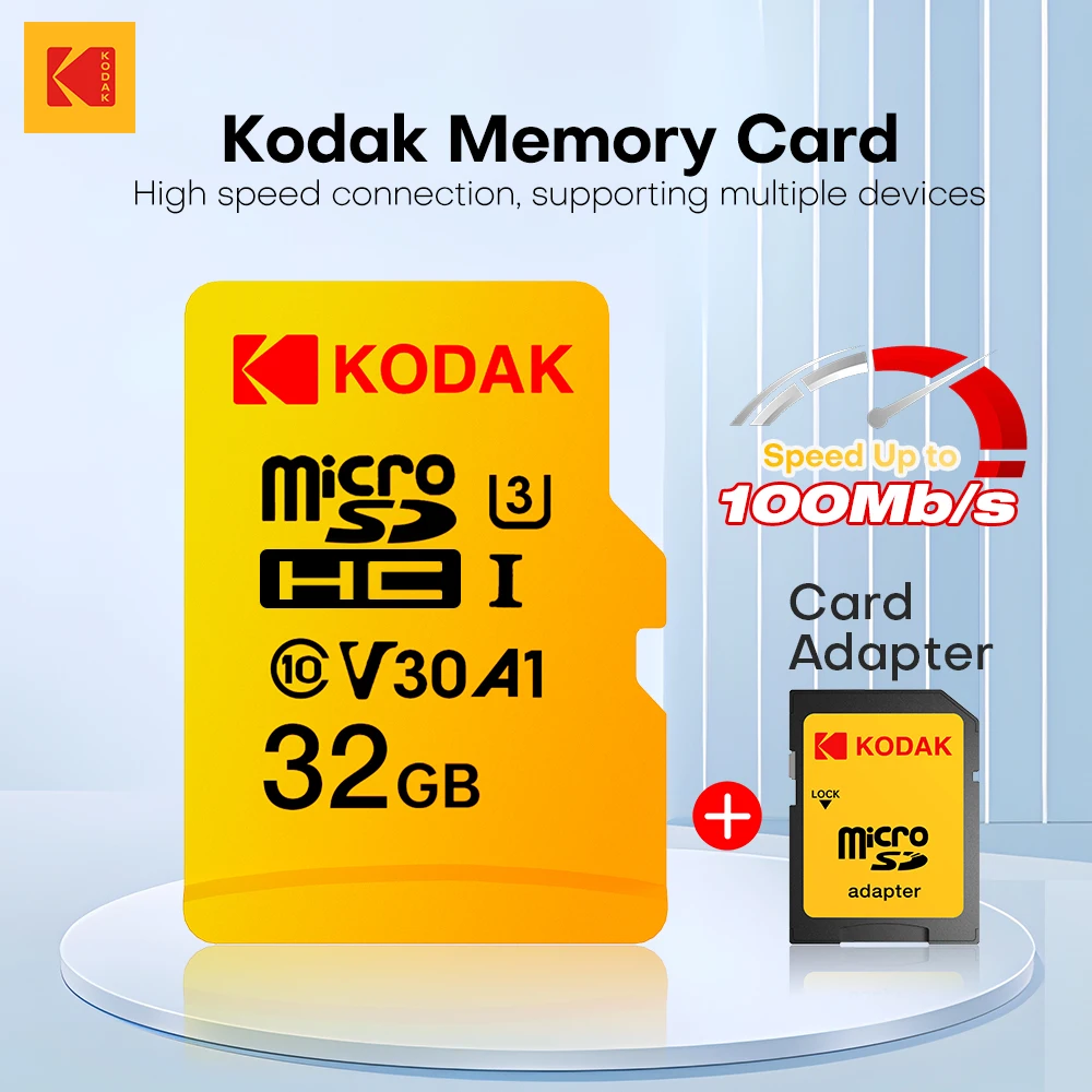 Kodak Origial ​​Micro SD Card U3 Class 10 High Speed  up to 100MB/s TF Memory Card with Adapter - Available in 32GB, 64GB, 128G