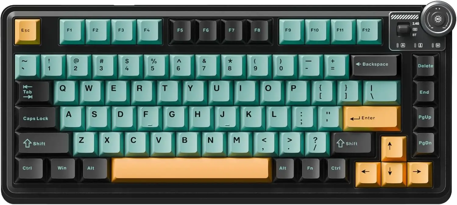 Wireless Mechanical Gaming Keyboard with Knob, Hot-Swap Switches, 4000mAh Battery, RGB Side Lights for PC/Mac