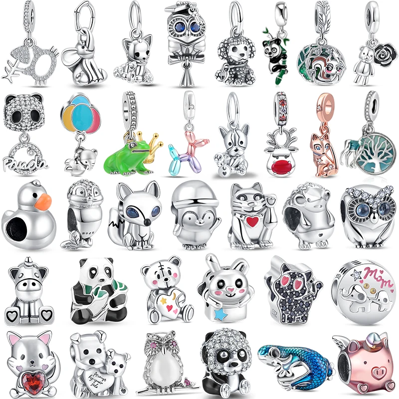 

Hot Sale 925 Sterling Silver Animal Series Beads Cat Rabbit Owl Charms Panda Pendent Fit Original Pandora Bracelets Fine Jewelry