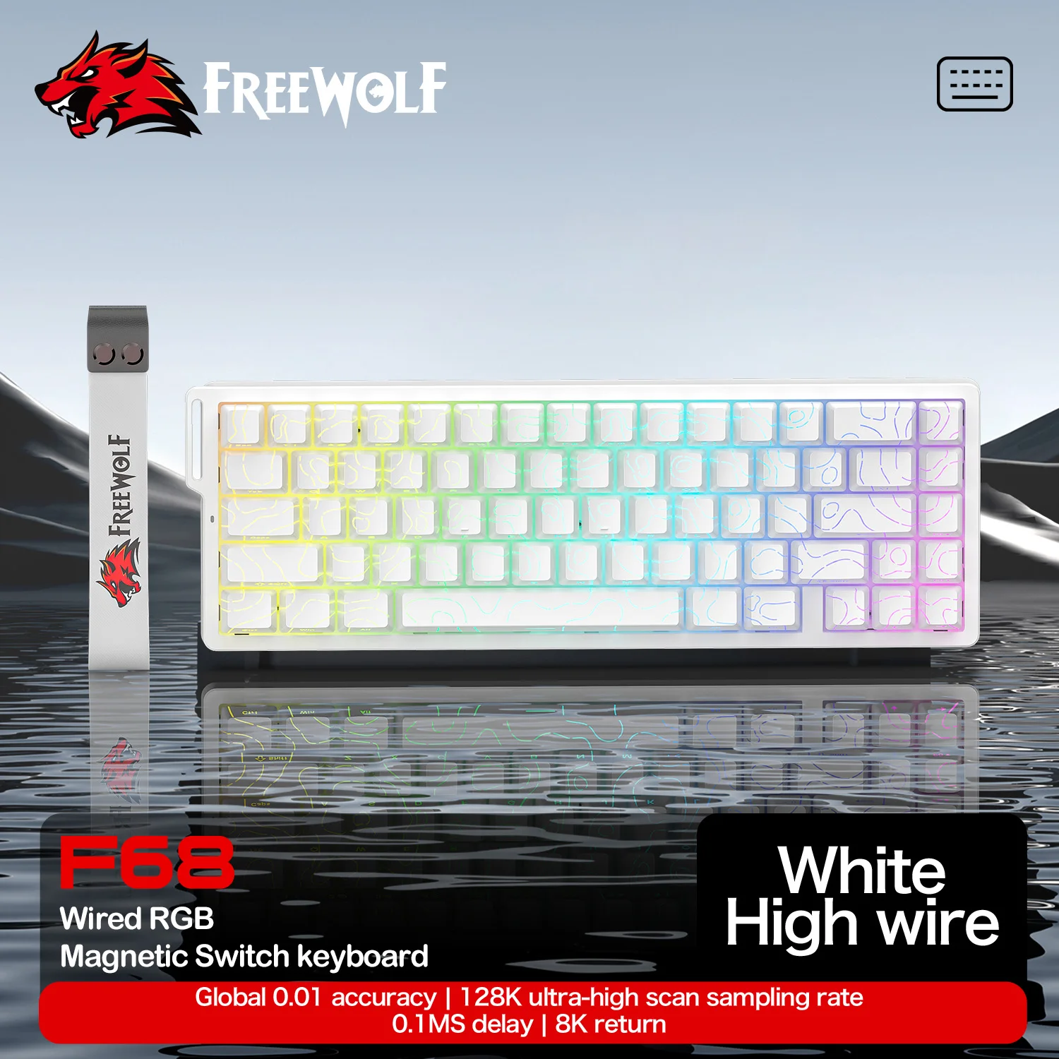 

Игровая клавиатура FREEWOLF F68/F68Pro, 3-режимная беспроводная связь, магнитный переключатель, RGB, проводная связь 8K, беспроводная связь 1K Bluetooth, горячая замена, 5000 мАч