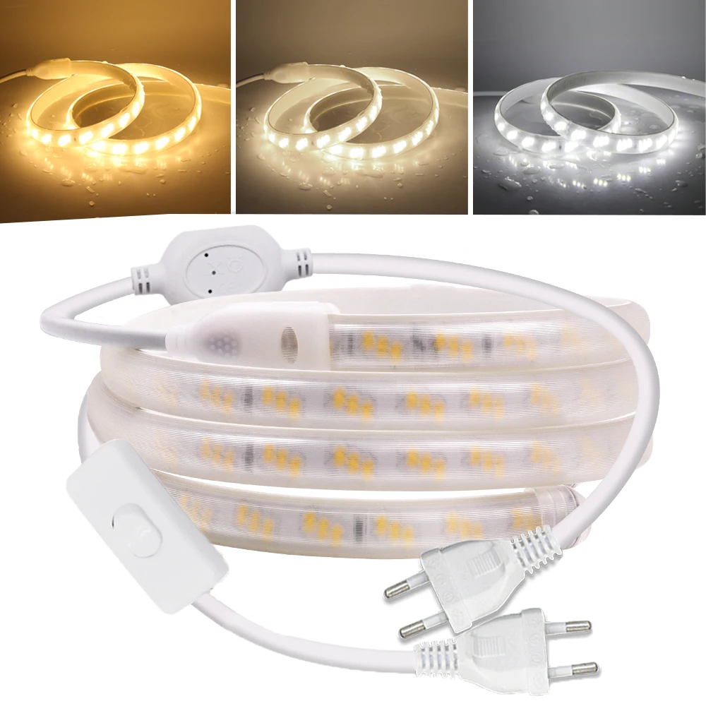 LED Strip Light Curved Design 2835 SMD 220V EU Plug 1M Cut IP65 Waterproof Flexible LED Ribbon for Outdoor Garden Home Lighting