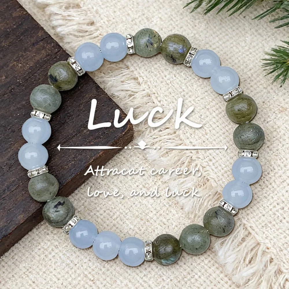 Natural Black Flash Stone Blue Glass Beaded Bracelet Unisex Stress Relief Calm Balance Energy Gift