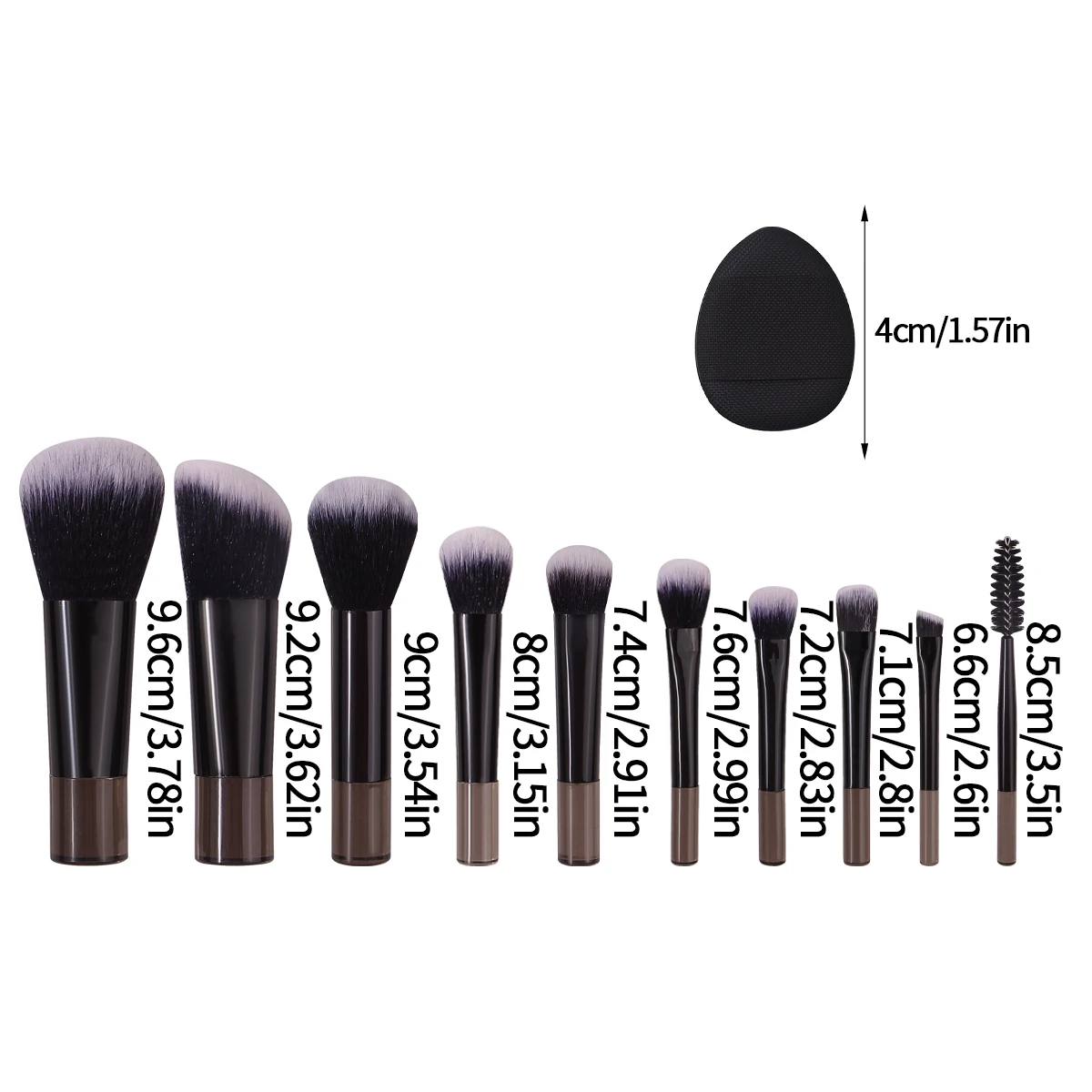 12 mini make-upborstels set + 2 spons poederdons zachte haren draagbare gezichtsmake-upset voor beginners borstel schoonheidsgereedschap