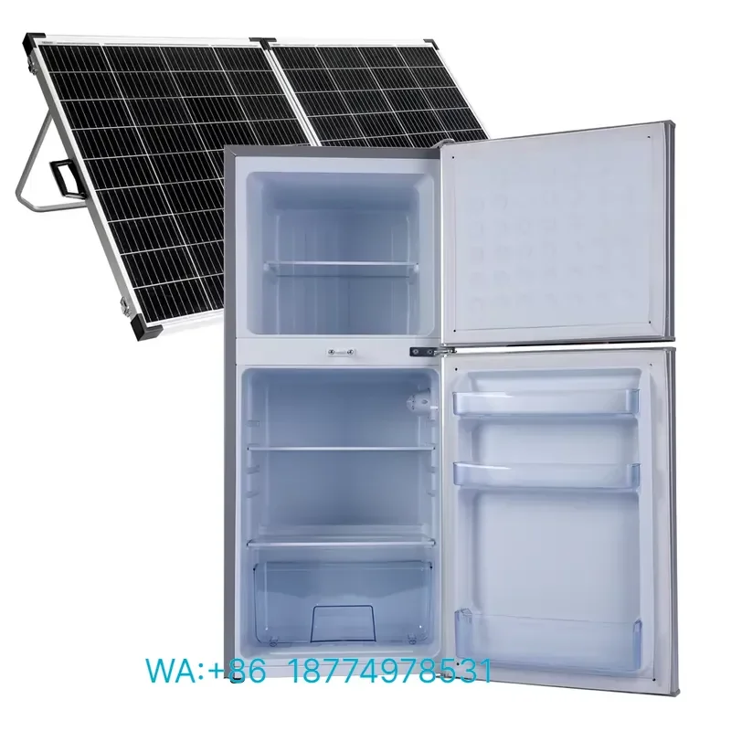 for DC 12V 24V Mini Solar Powered Fridge Double Door Home Room AC 110 220V Battery Upright Refrigerator Top Freezer With
