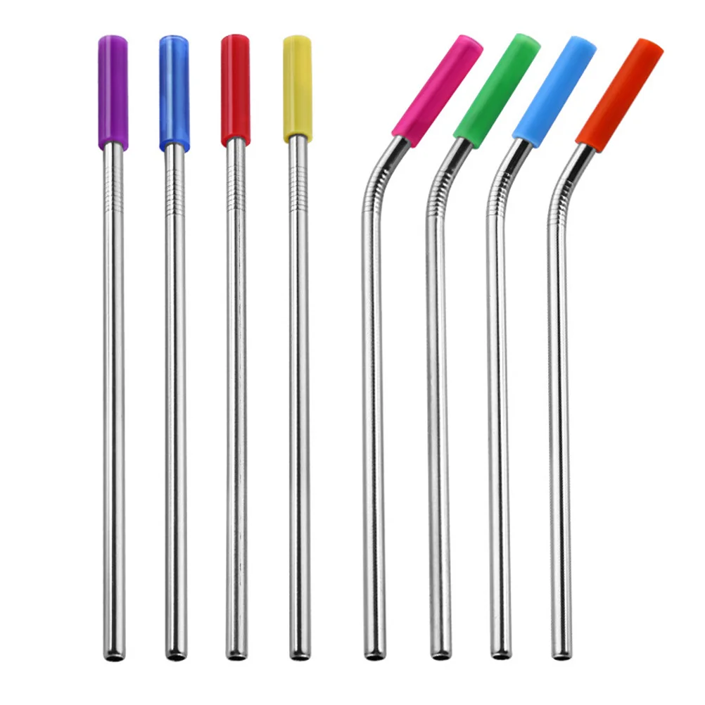 

6pcs Stainless Steel Straw Set 304 With Silicone Tips For Smoothies Drinks Outdoor Picnic Hiking Trip Bar