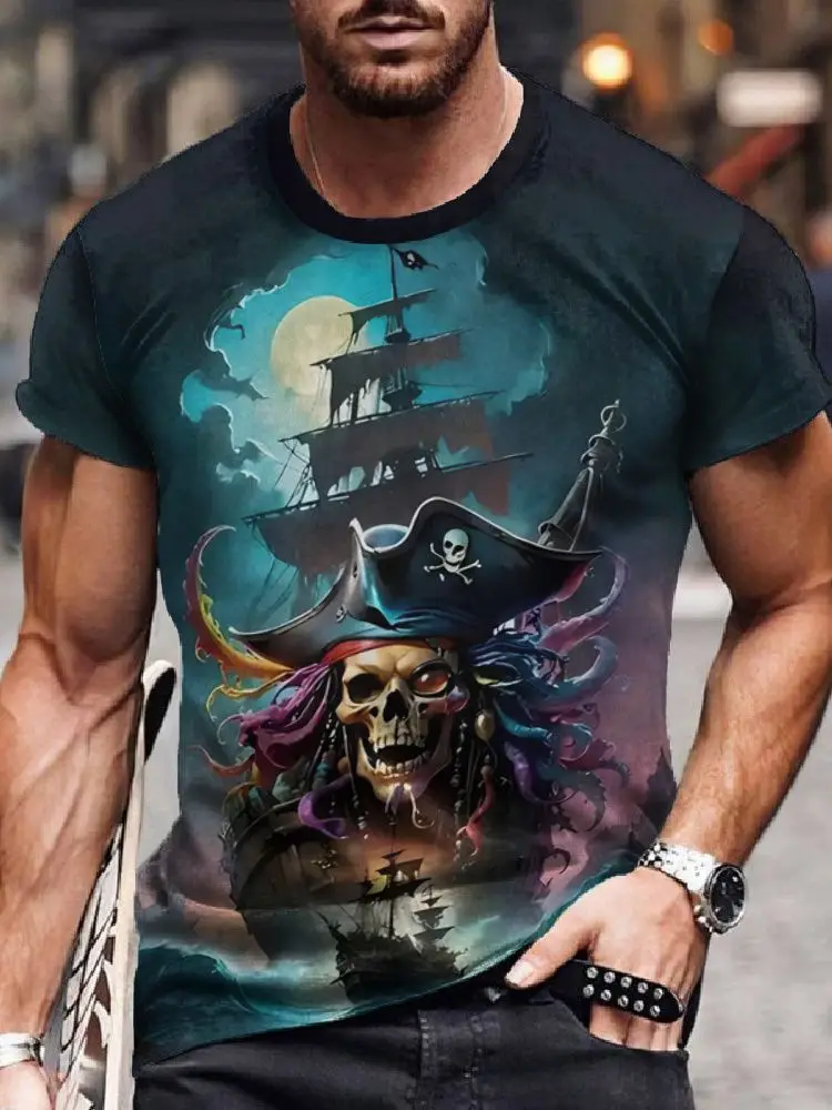 Pirate Ship Compass 3D Print T-Shirts Men's Short Sleeve O-Neck T Shirt Casual Streetwear Harajuku Y2K Tops Tees Men Clothing