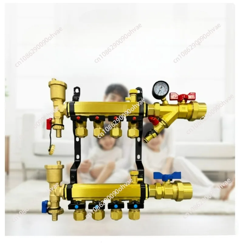 Large flow floor heating water separator pure copper geothermal heating household pipe collection three or four 56 accessories