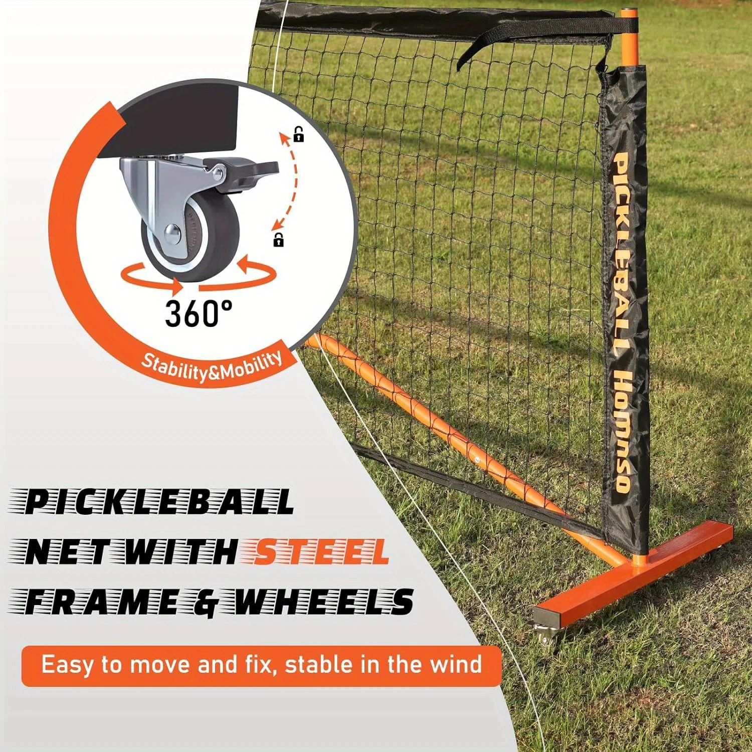 22FT HomPickleball Net Full Court Size Homnso Portable Pickleball Net with Wheels, Durable Steel Construction Strong PE Mesh Net