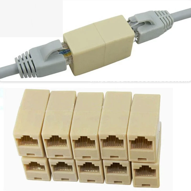 Adaptador de enchufe RJ45 CAT5, extensor de Cable de red LAN, 10 piezas, herramientas de Internet