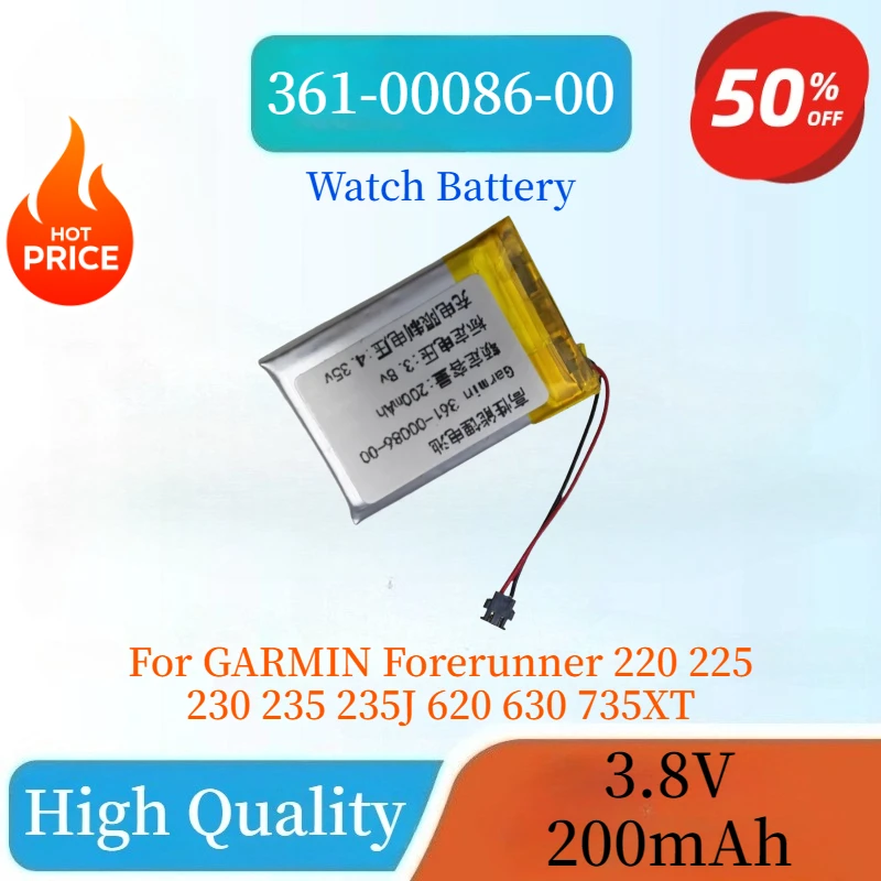

Brand New 3.8V 200mAh 361-00086-00 Replacement Watch Battery For GARMIN Forerunner 220 225 230 235 235J 620 630 735XT