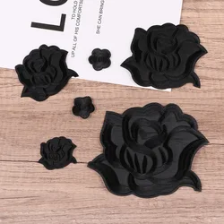 Parche de flor de rosa negra, tela bordada, pegatinas para reparación de ropa, bolsa para coser, planchado, apliques de costura DIY, ropa