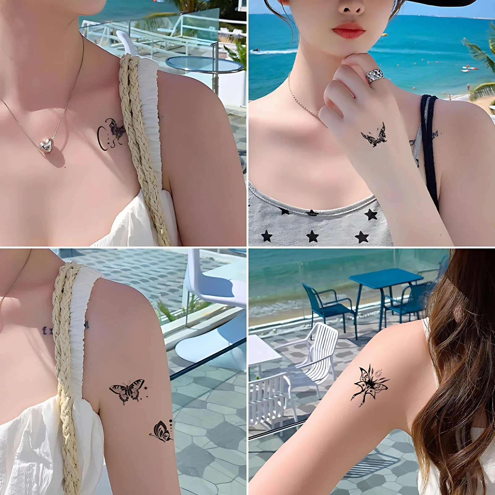 60pcs/set Temporary Fake Tattoo Black Butterfly English Words Quote Tattoo Sticker for Men Women Feet Finger Clavicle Hand Wrist